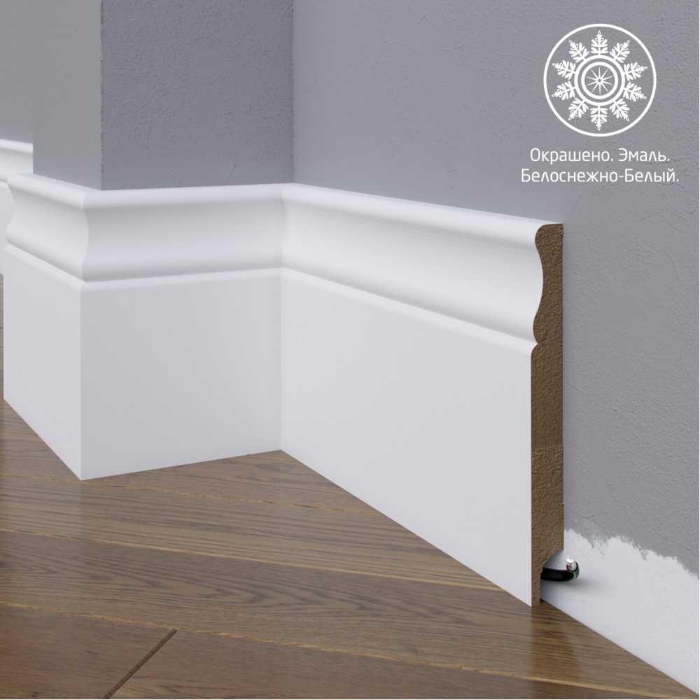 Фото Белый плинтус напольный МДФ Madest Decor модель 07-150-18 крашеный  (150х18х2400 мм)