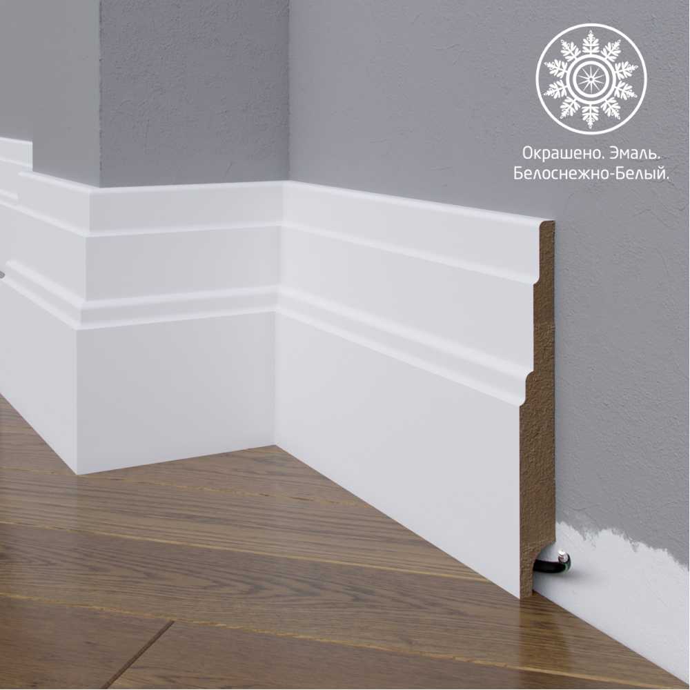 Фото Белый плинтус напольный МДФ Madest Decor модель 08-150-18 крашеный (150х18х2400 мм)