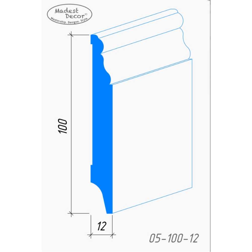 Фото Белый плинтус напольный МДФ Madest Decor модель 05-100-12 крашеный (100х12х2400 мм)