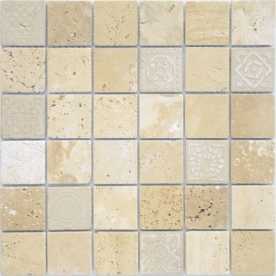 Мозаика из натурального камня Caramelle Art Stone Travertino beige 48х48 (300х300х8 мм)