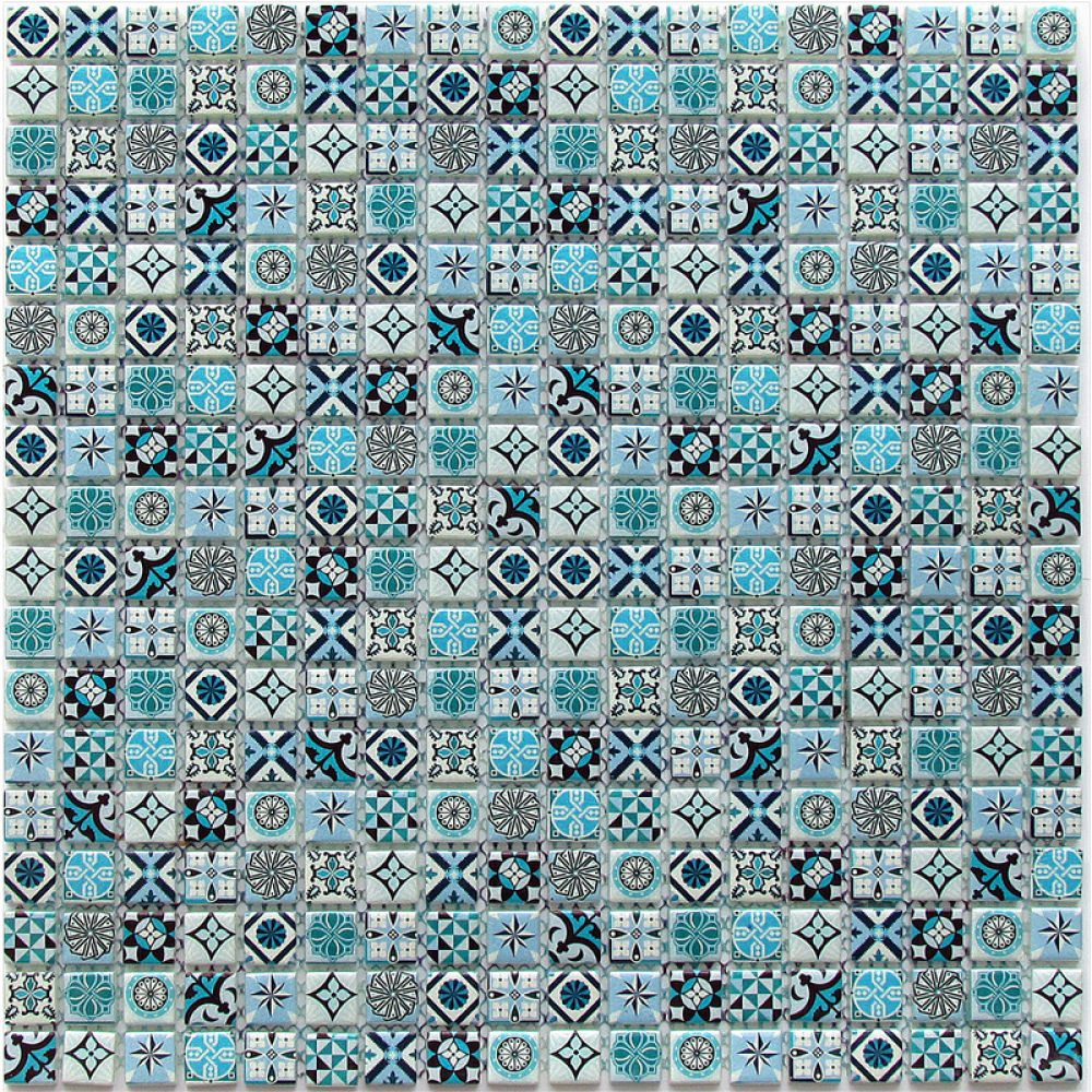 Фото Мозаика стеклянная Bonaparte Xindi Blue 15х15 (300х300х6 мм)