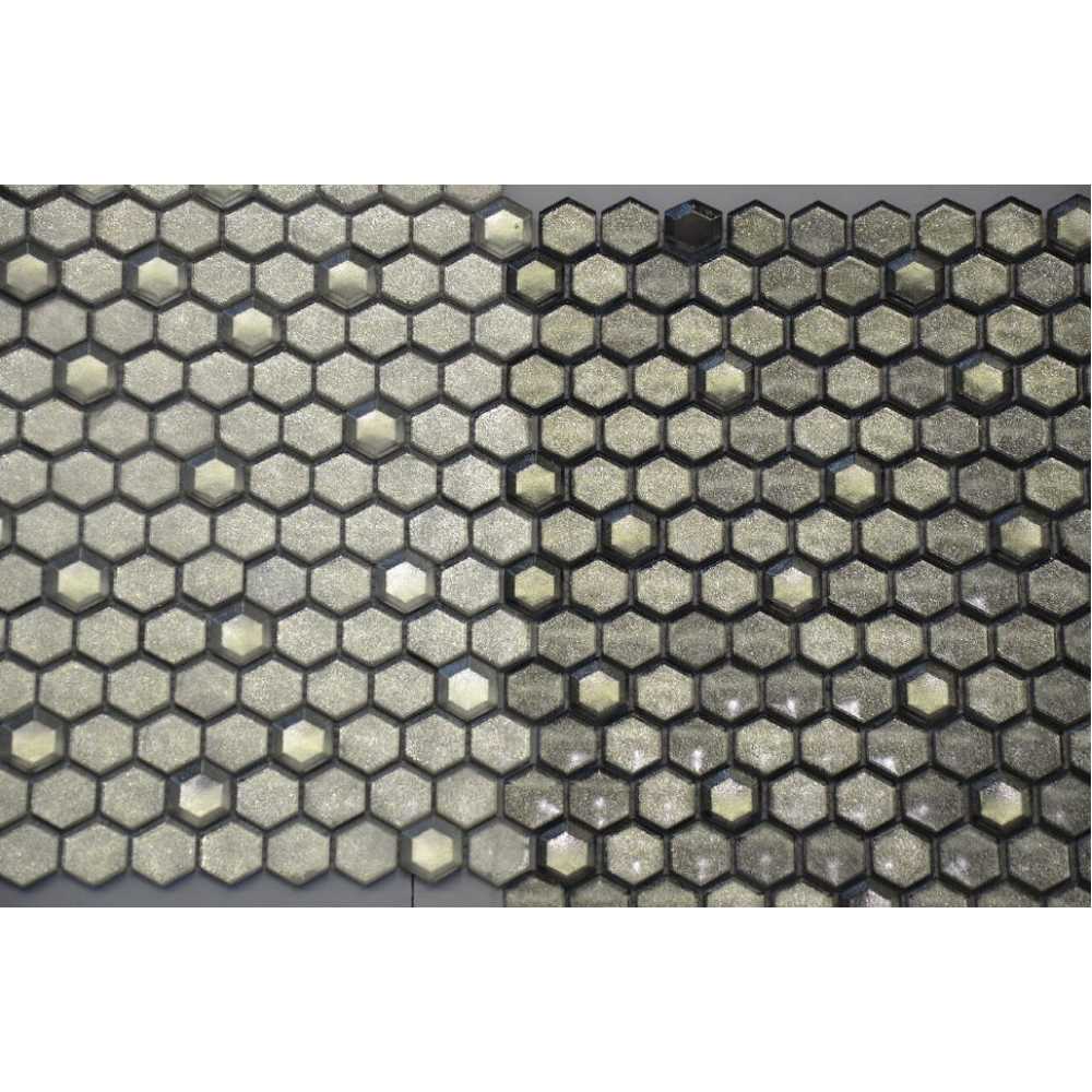 Фото Мозаика стеклянная Caramelle Alchimia Argento grani hexagon 23х13 (300х300х6 мм)
